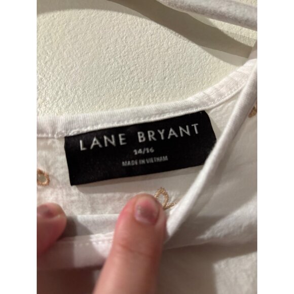 Lane Bryant  White & Beige Embroidered Cotton Blend Short Sleeve Tunic Top - Picture 4 of 11